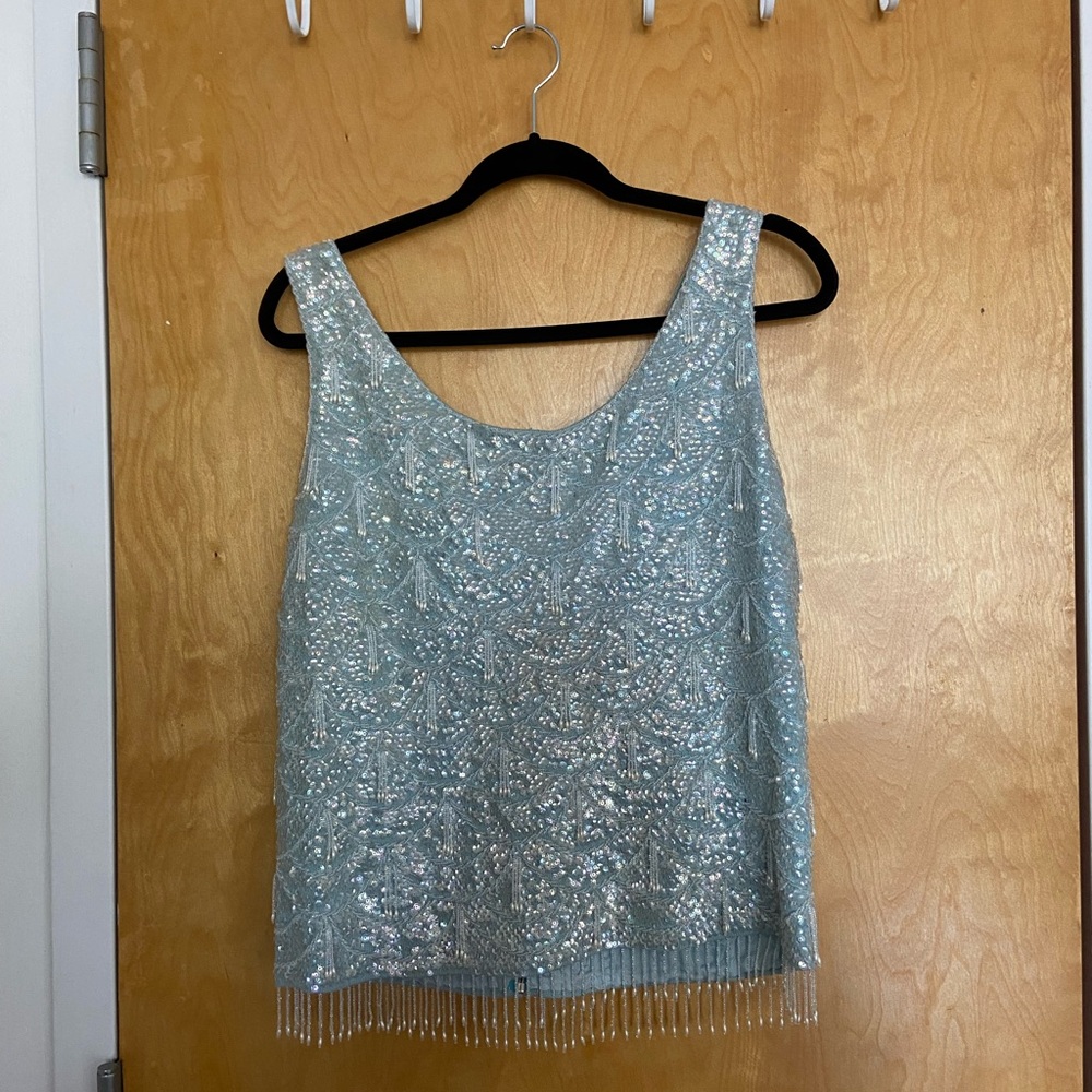 Vintage Blue Beaded and Sequinned Top